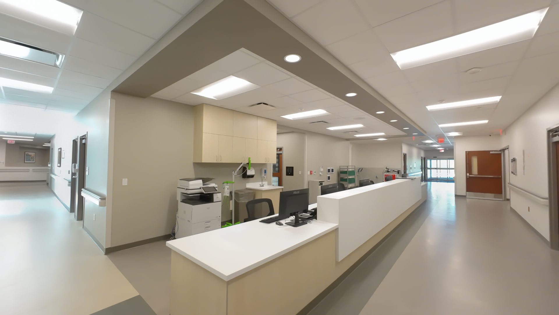 Modern hospital reception area interior